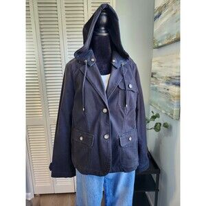 Nautica Black Utility Jacket Women’s L / 12 Removable Hood Cotton Blend